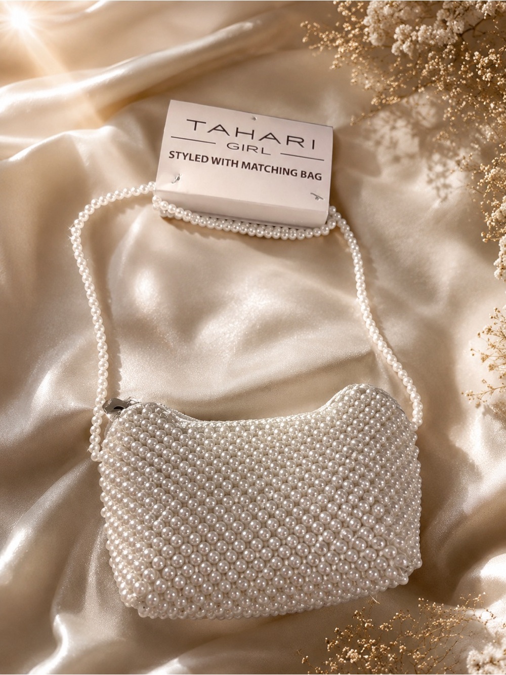 Tahari Pearl-Embellished Mini Shoulder Bag in Ivory